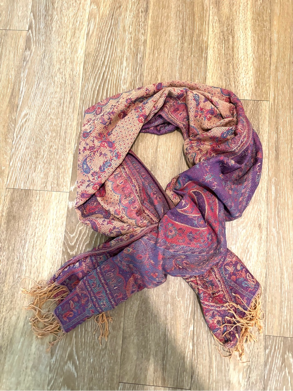 Kashmir Imports Hand Embroidered Pashmina Shawl Scarf Paisley Purple Pink 27x60